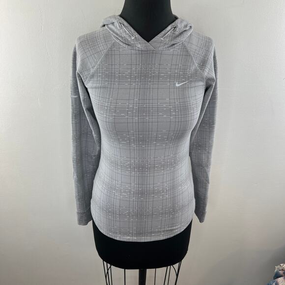 NIKE Gray Hoodie Stretch Striped Yoga Zip Pockets Logo Drawstring X-Small XS - Picture 2 of 9